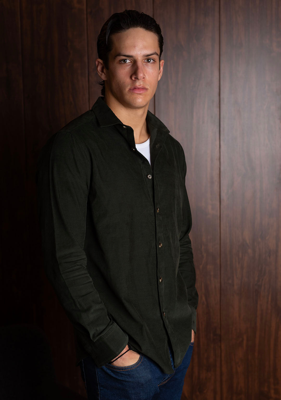 Corduroy Shirt in Pesto