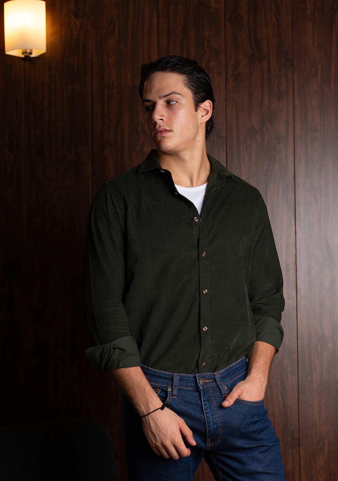 Corduroy Shirt in Pesto