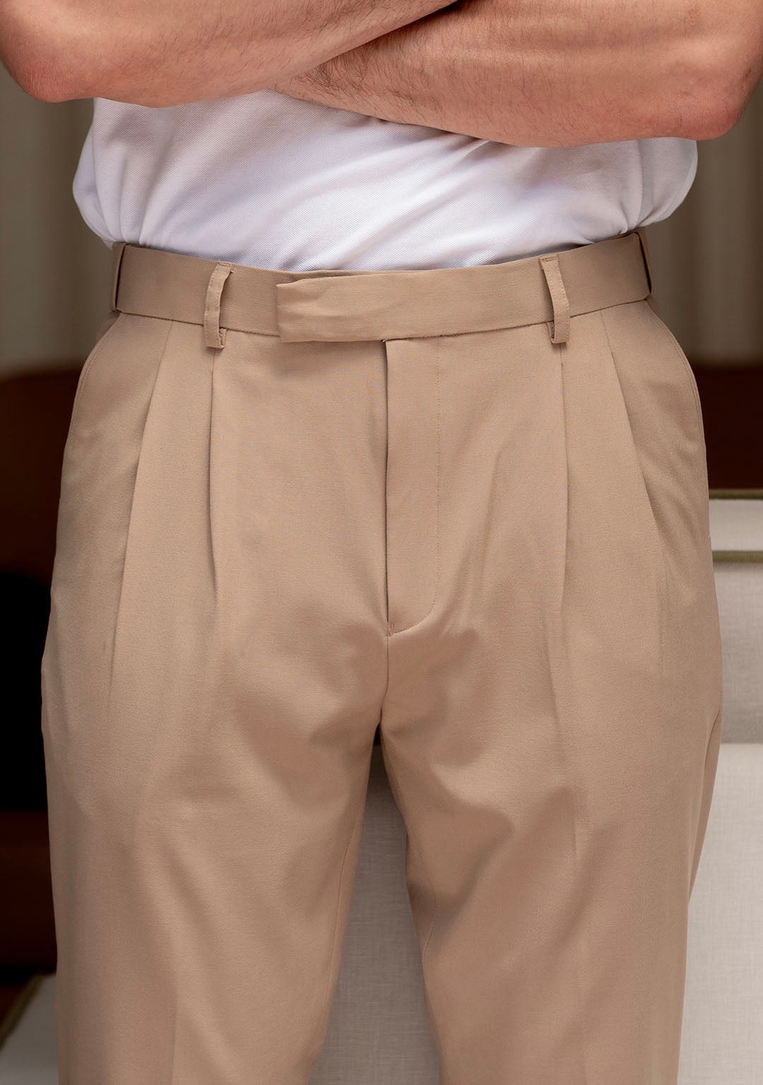 Elite Pleated Trouser in Créme Brulée