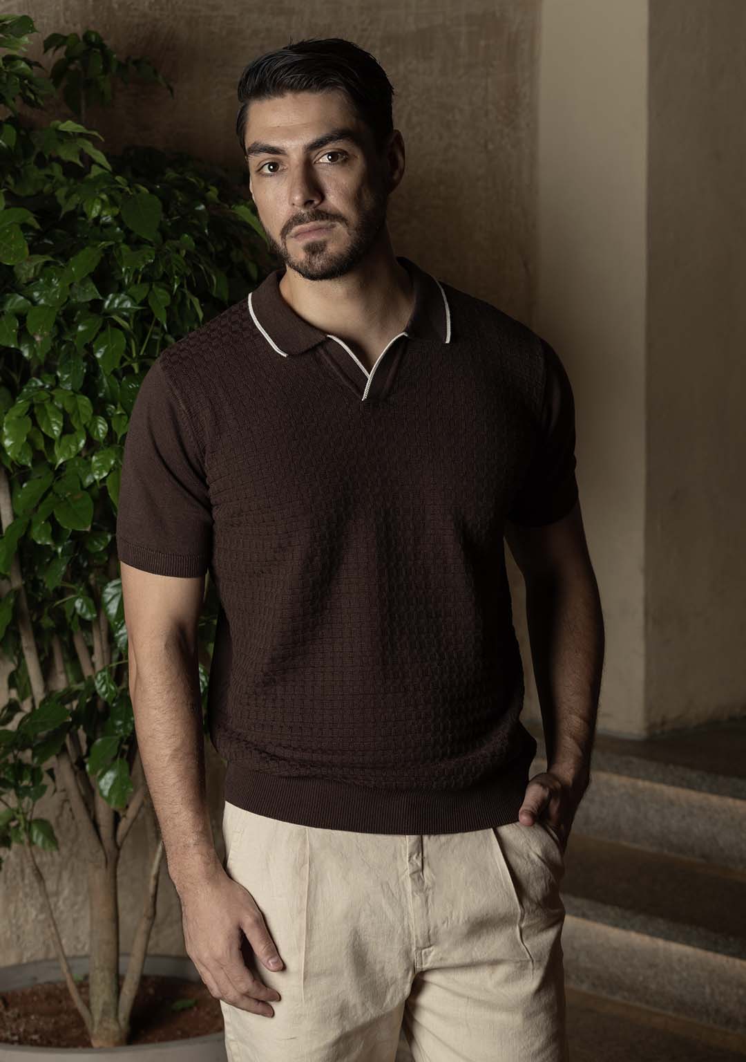 Ghazal Knit Polo in Brown Sugar