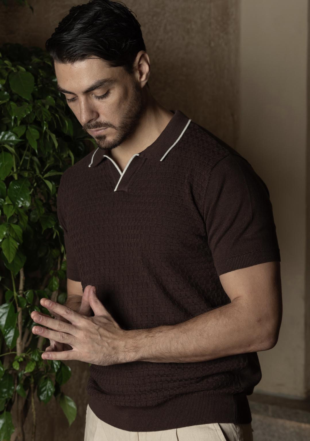 Ghazal Knit Polo in Brown Sugar