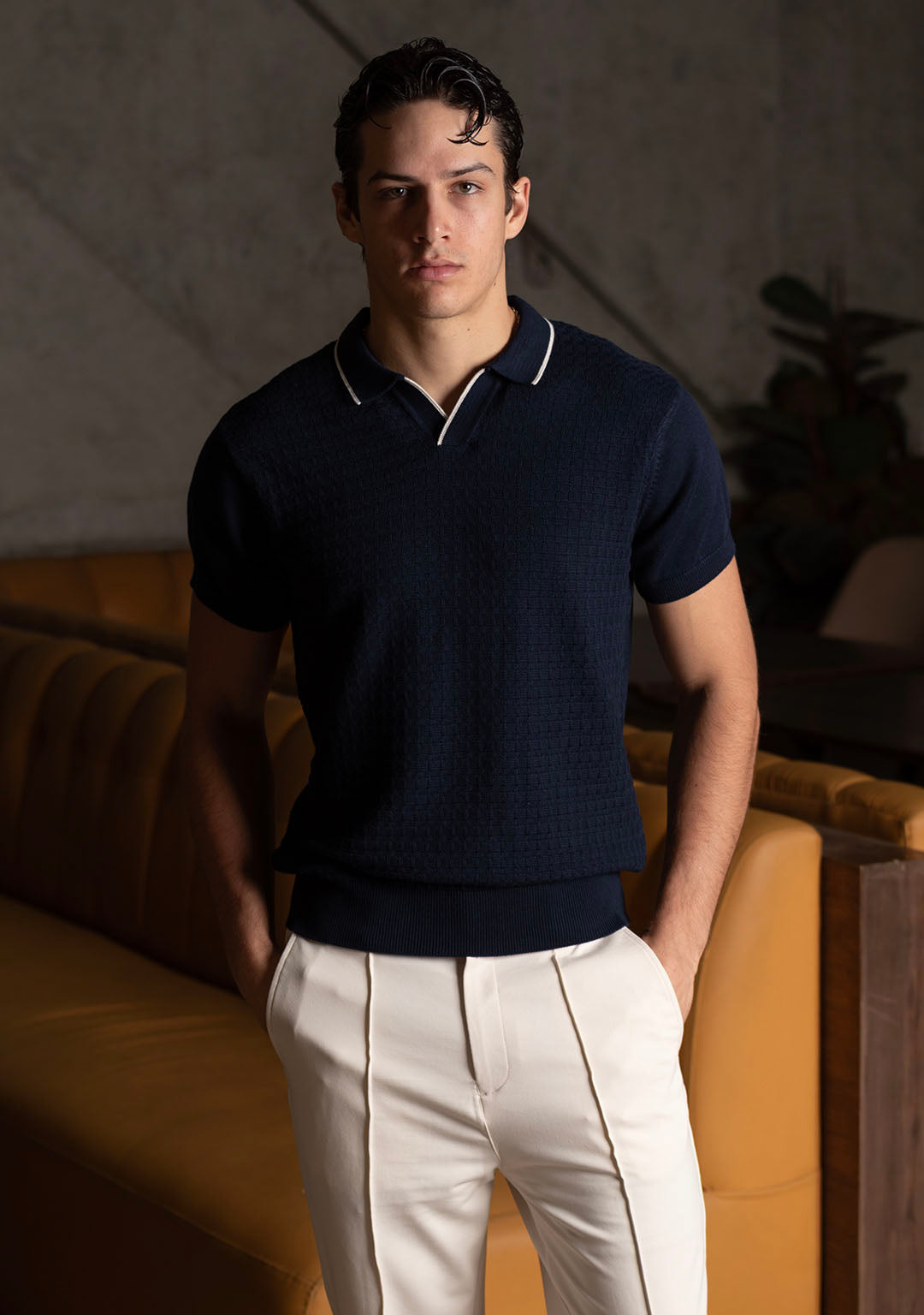 Ghazal Knit Polo in Deep Navy - Aristobrat