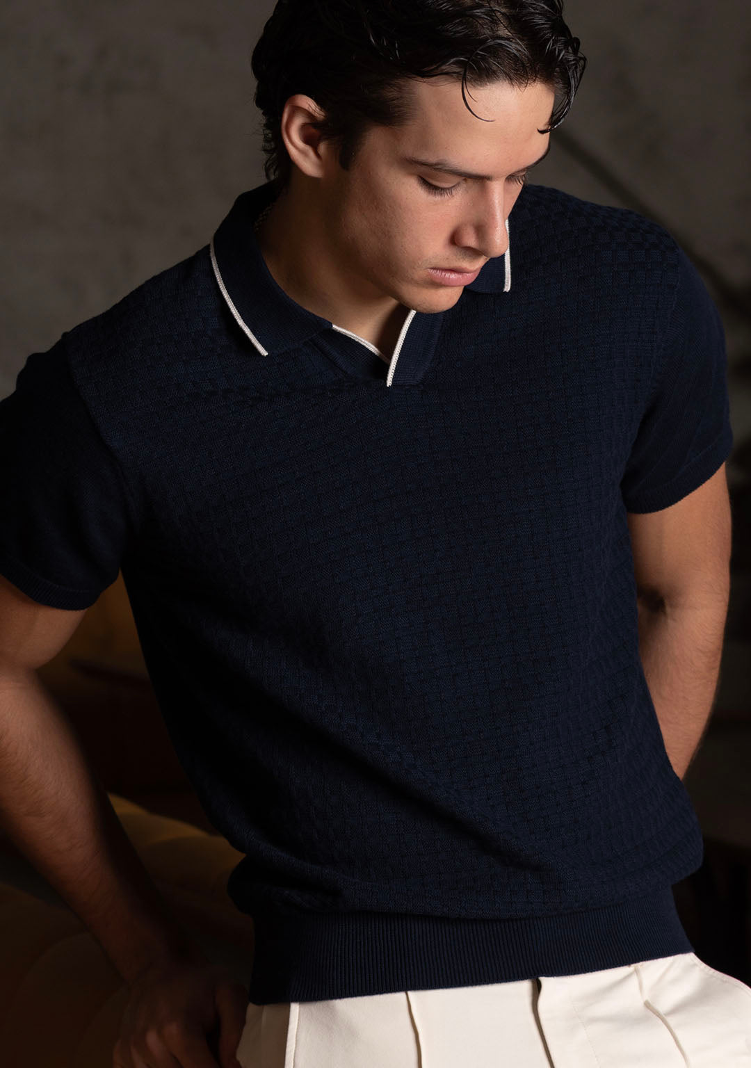 Ghazal Knit Polo in Deep Navy - Aristobrat