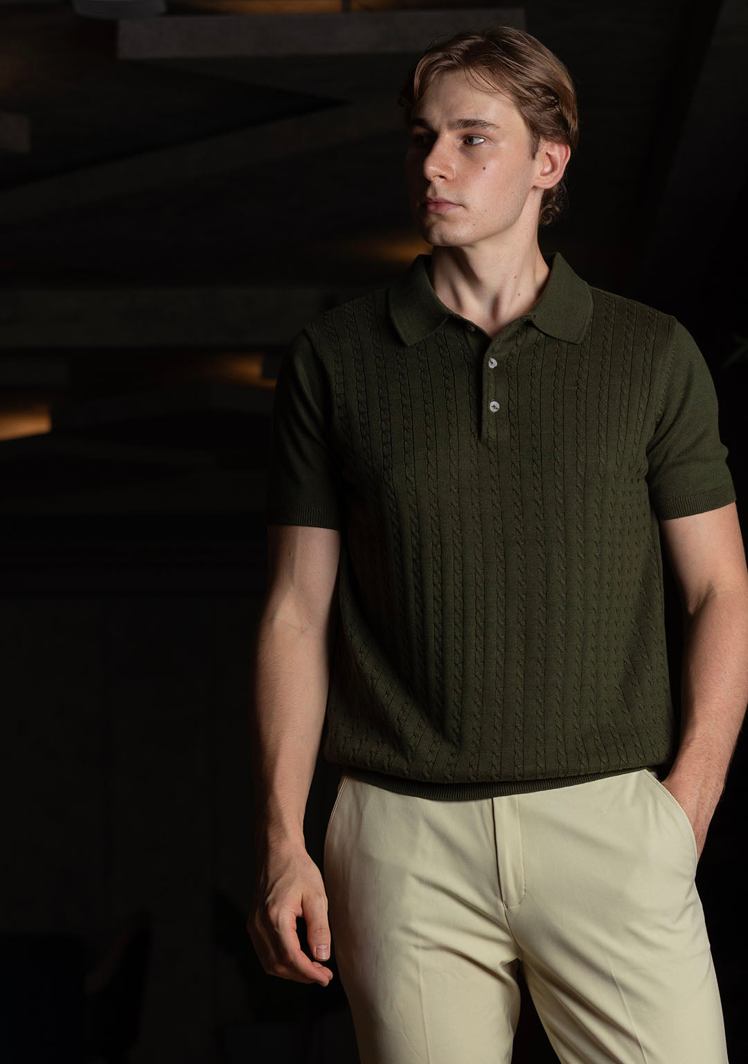 Ghazal Knit Polo in Martini Olive