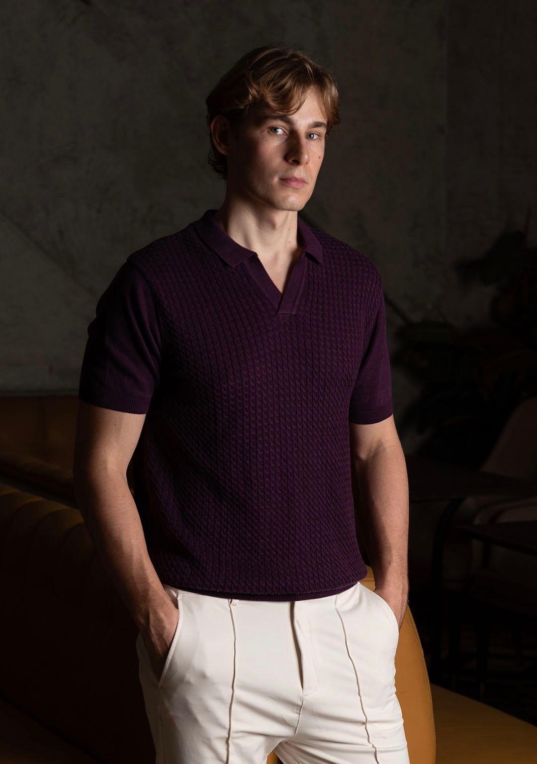 Ghazal Knit Polo in Mulberry