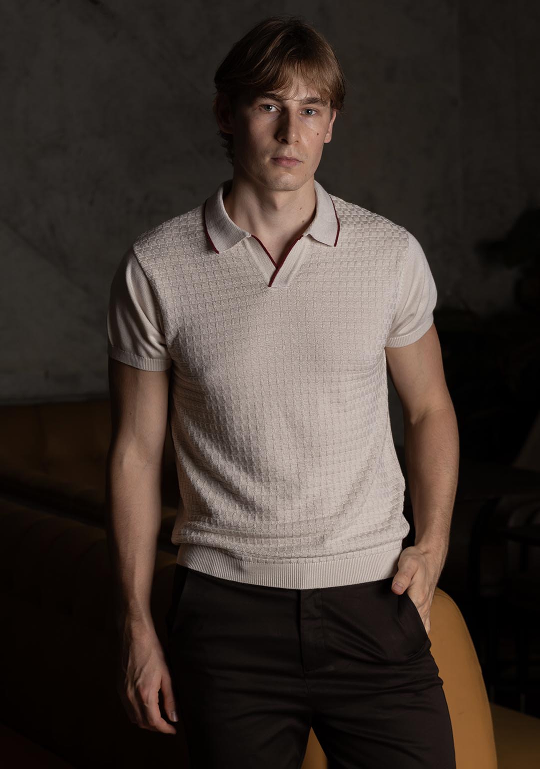 Ghazal Knit Polo in Oat Milk