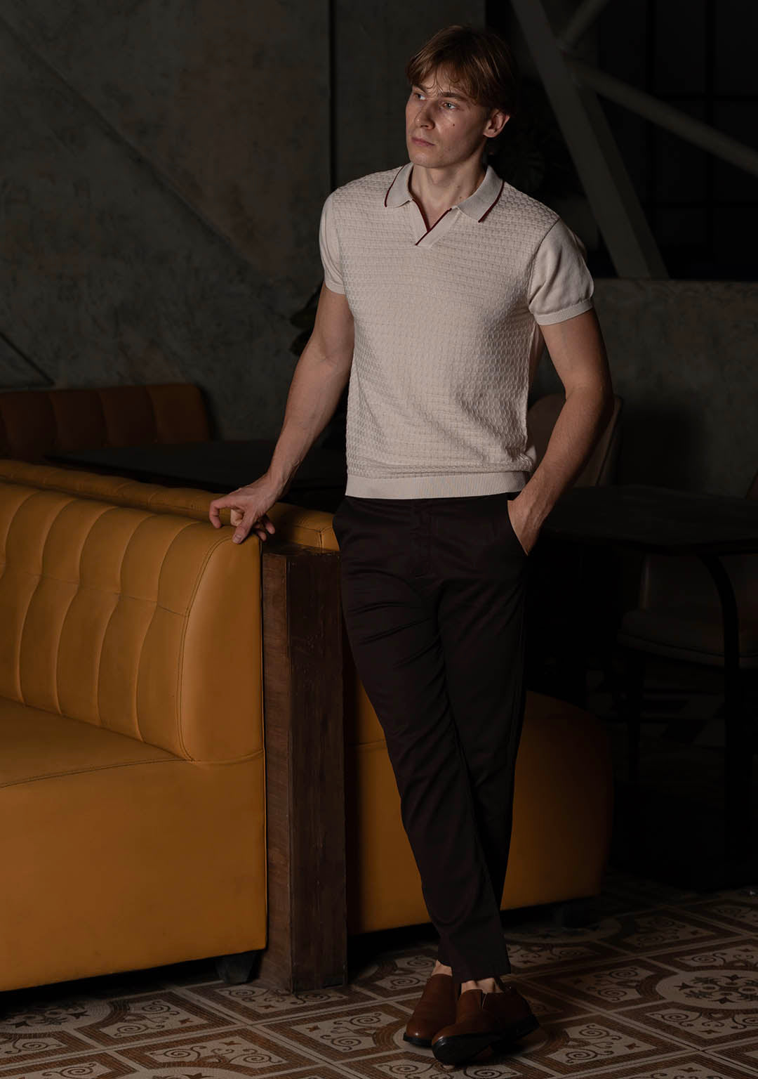 Ghazal Knit Polo in Oat Milk
