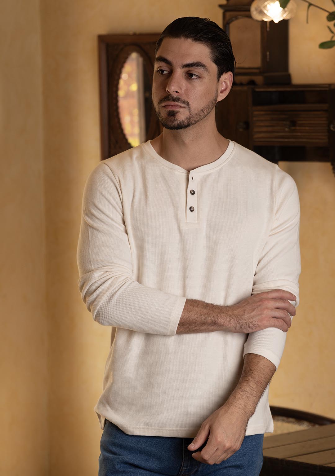 Henley Full Sleeves in Ecru