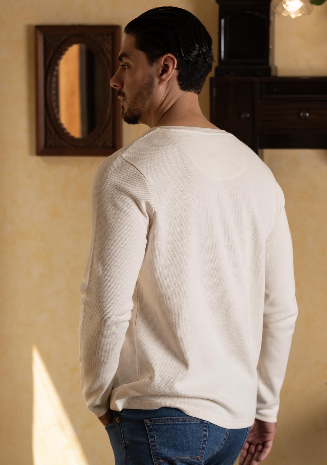 Henley Full Sleeves in Ecru