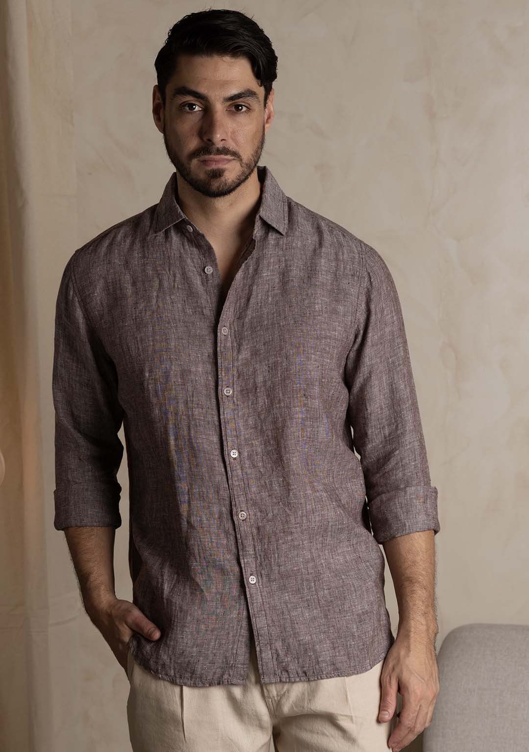 Linen Shirt in Rum Raisin