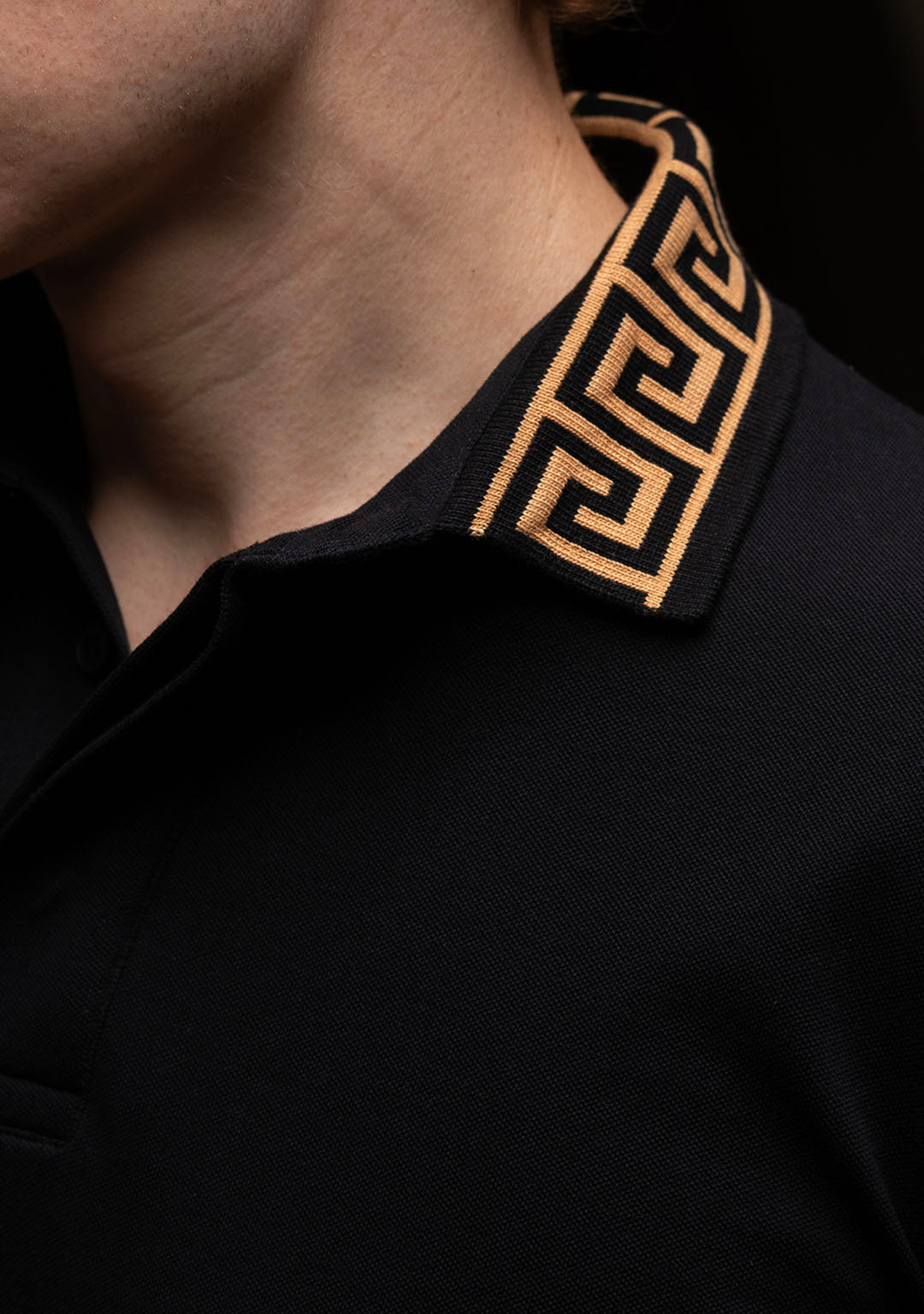 Luxury Polo in Black Greek Meander