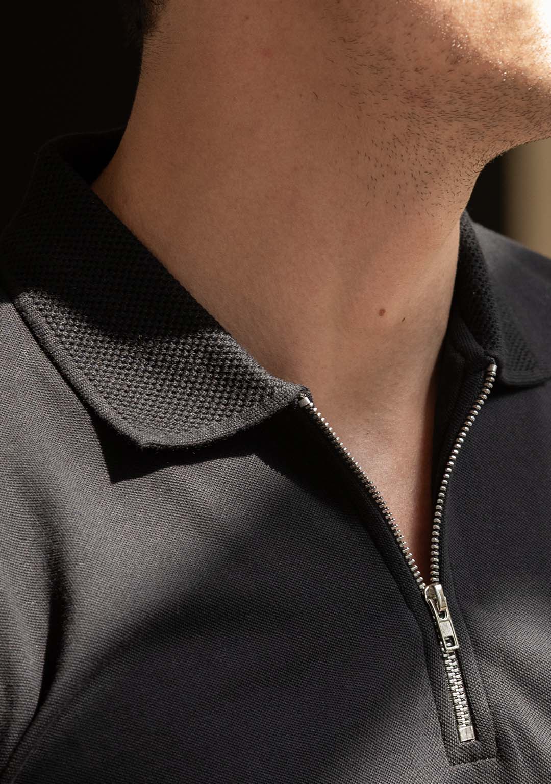 Luxury Polo in Black Zipper