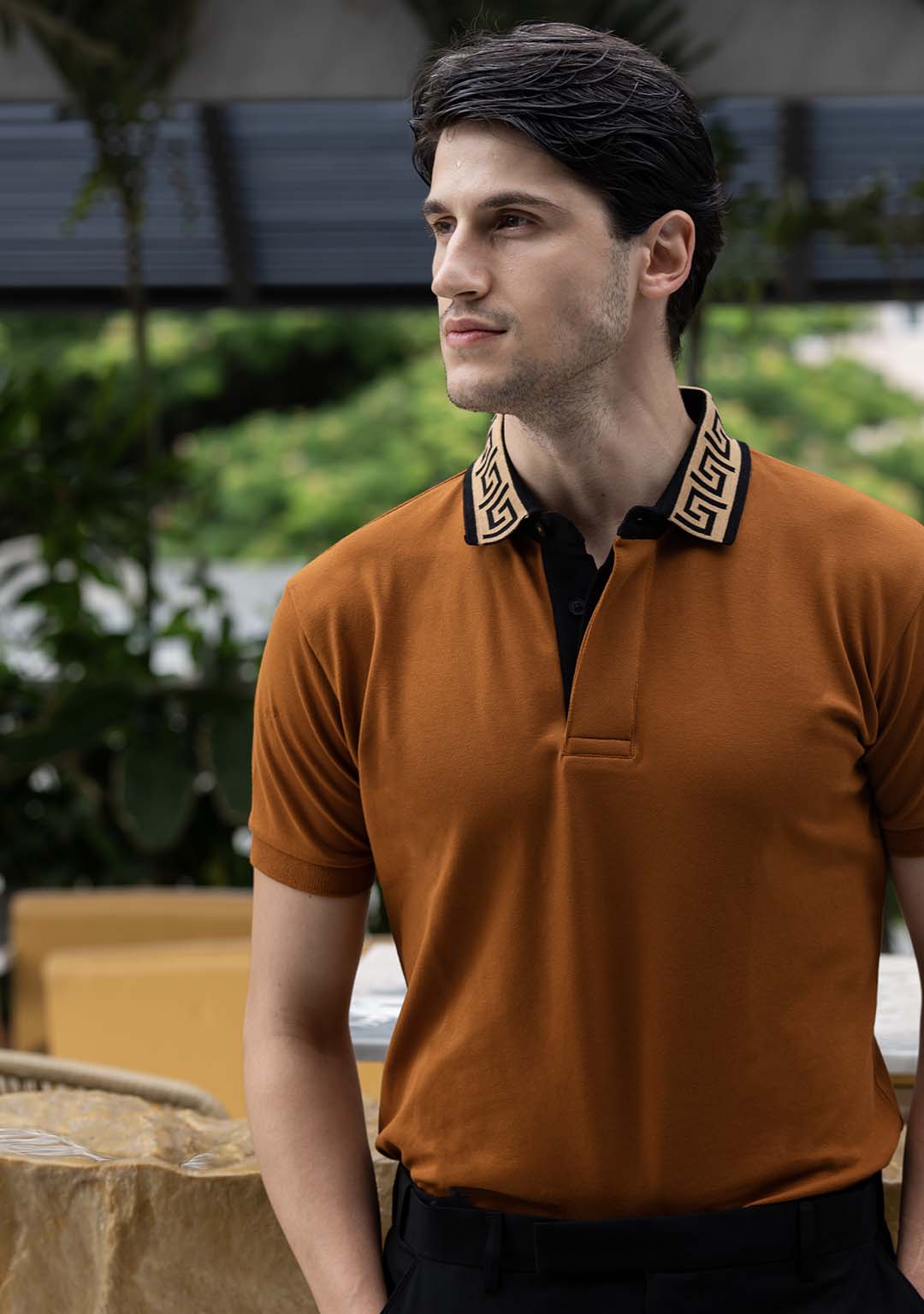 Luxury Polo in Caramel Greek Meander
