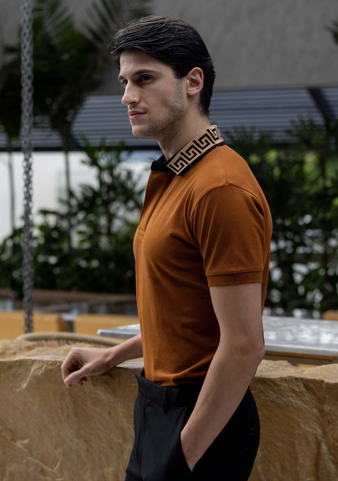 Luxury Polo in Caramel Greek Meander