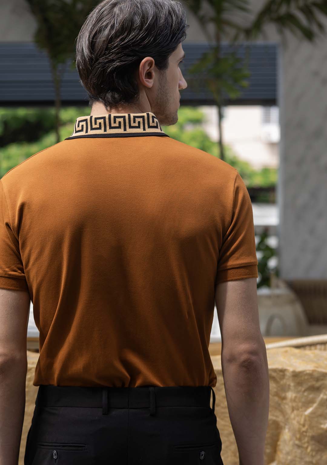 Luxury Polo in Caramel Greek Meander