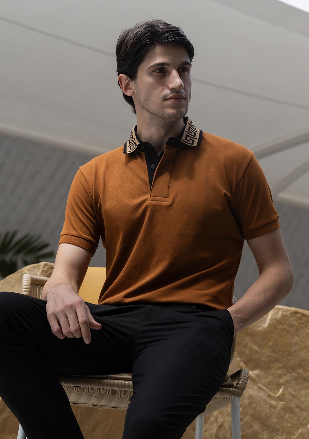 Luxury Polo in Caramel Greek Meander