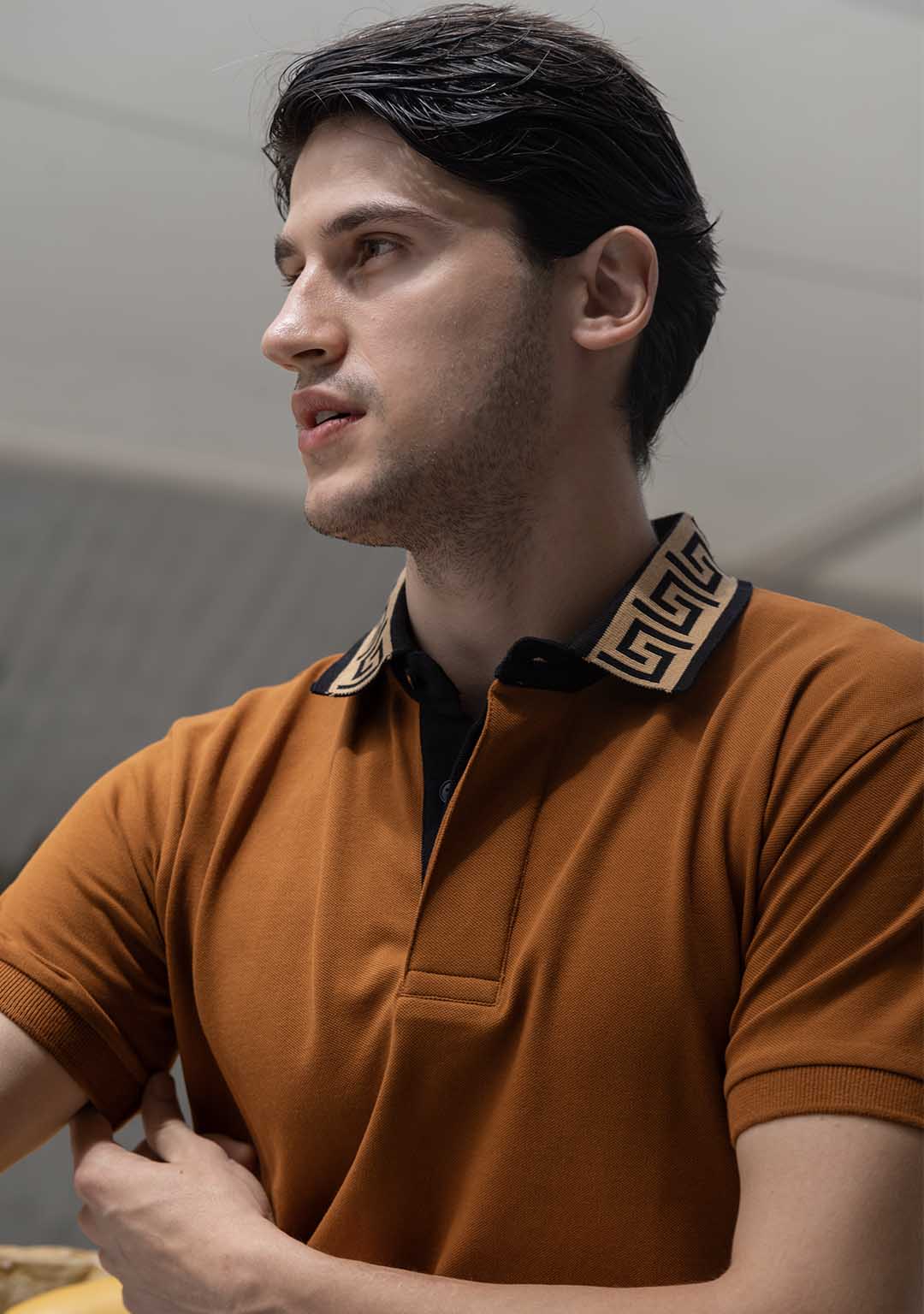 Luxury Polo in Caramel Greek Meander