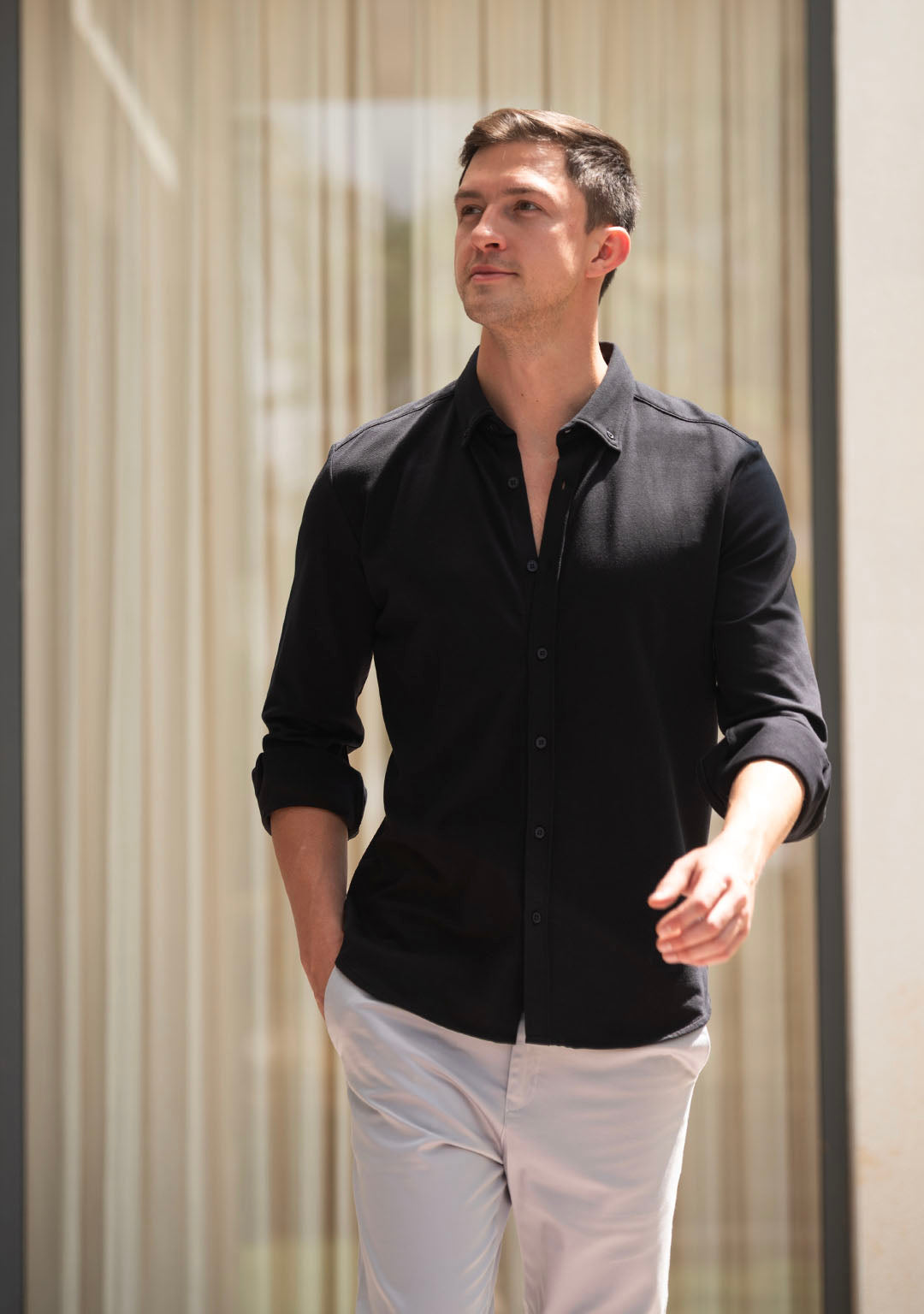 Piqué Shirt in Black