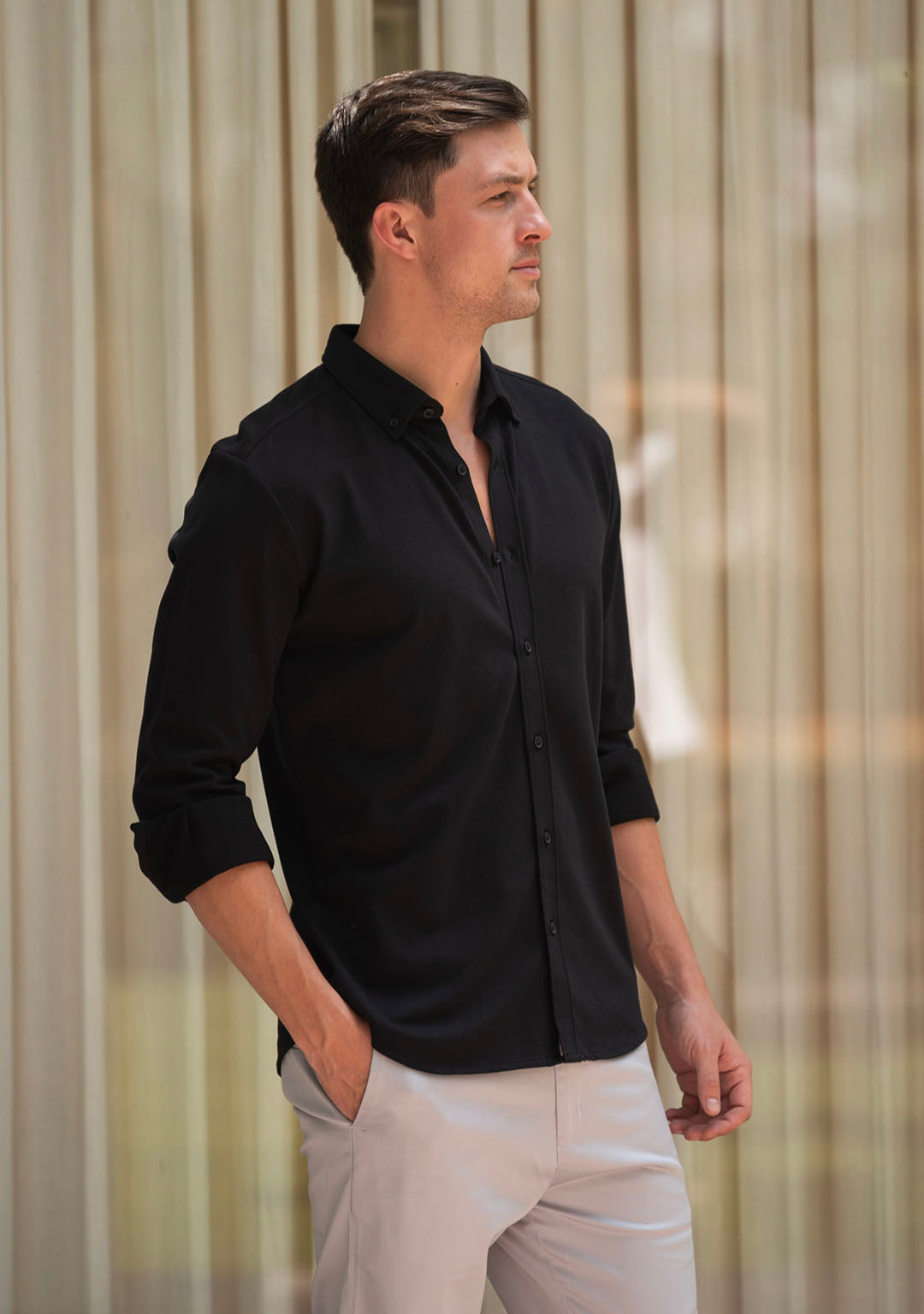 Piqué Shirt in Black