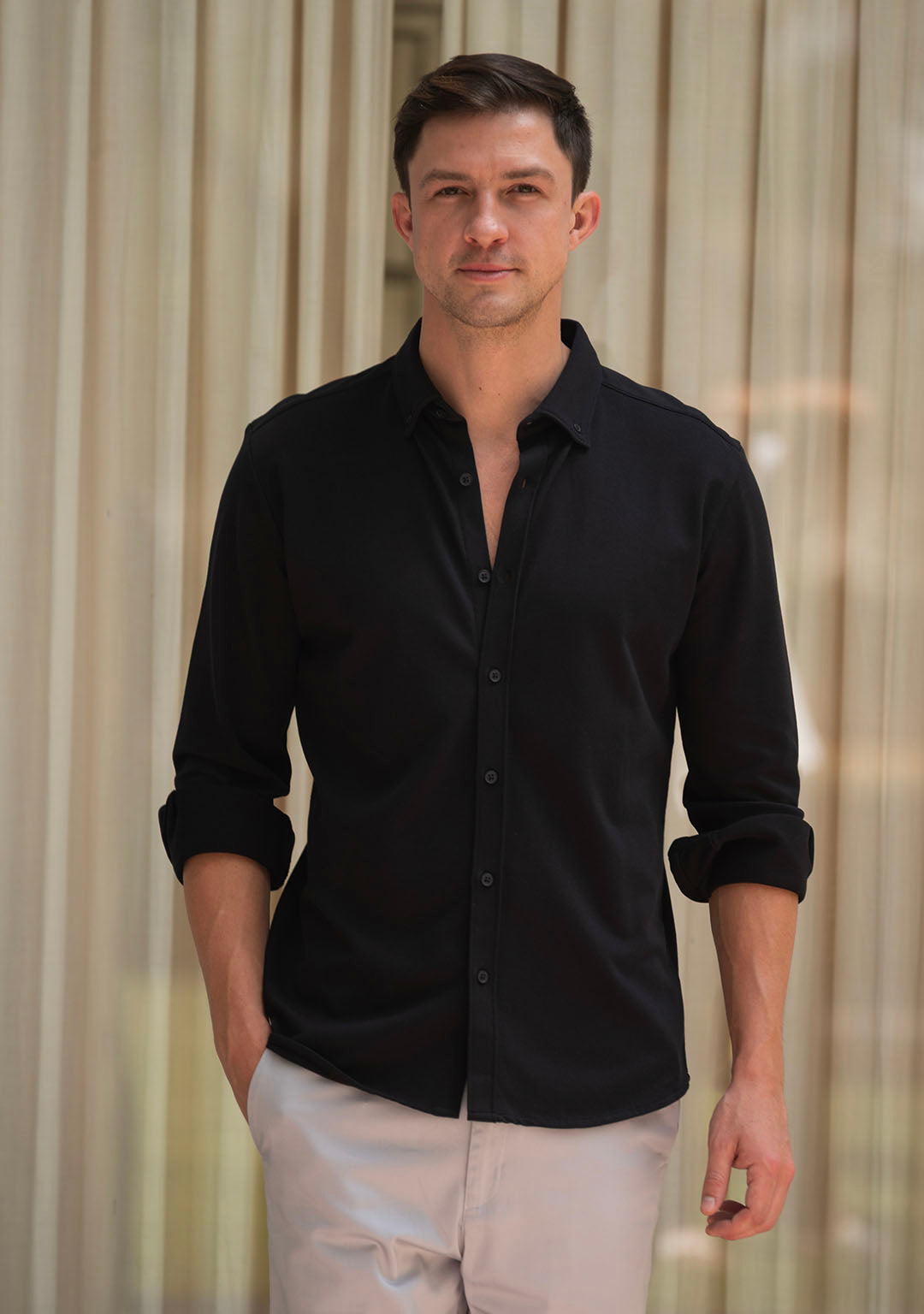 Buy Full Sleeve Piqué Shirt in Black Online India Free Shipping