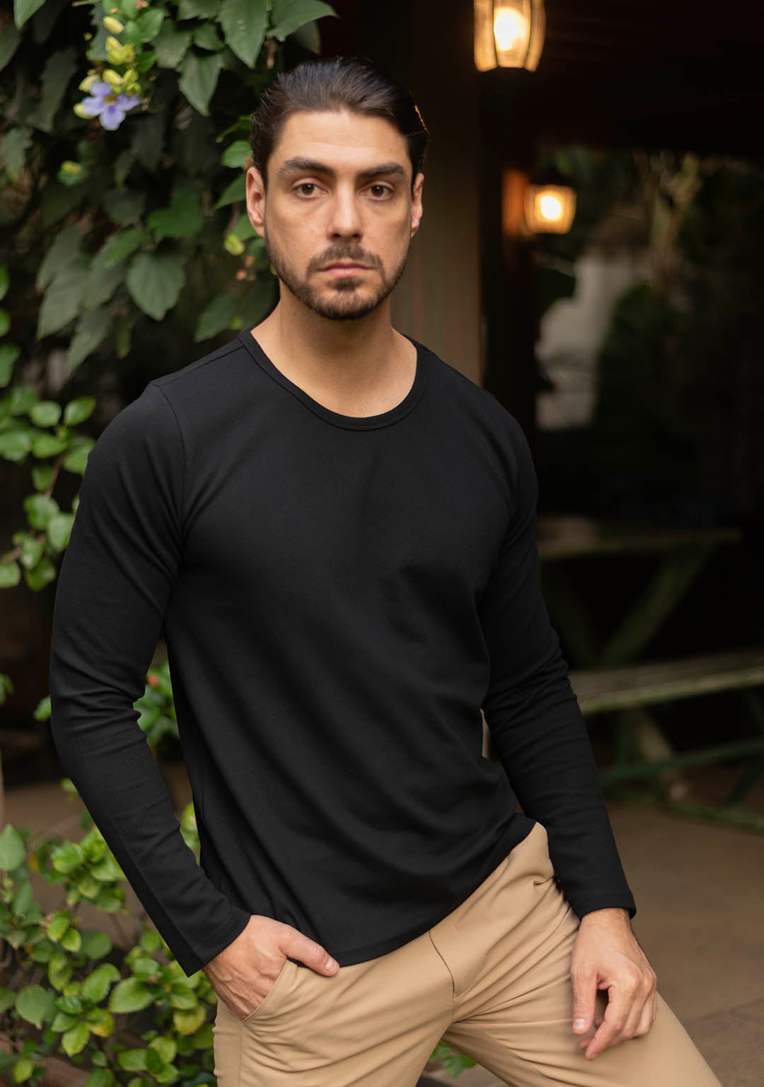 Piqué T-Shirt in Black Full Sleeves