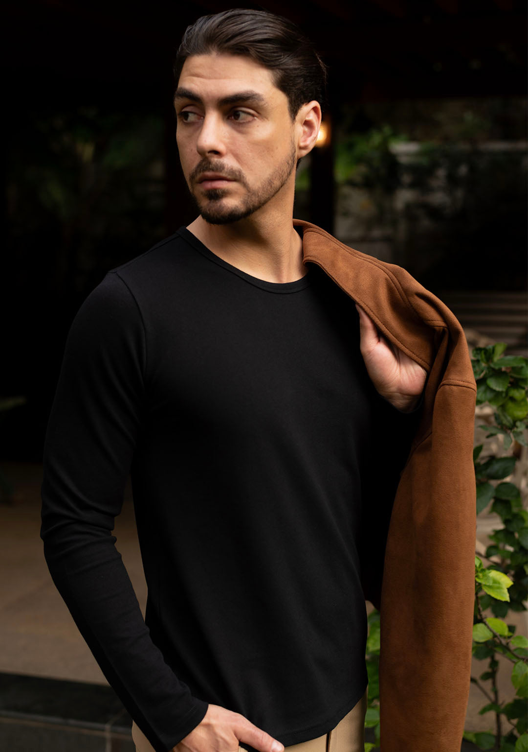 Piqué T-Shirt in Black Full Sleeves