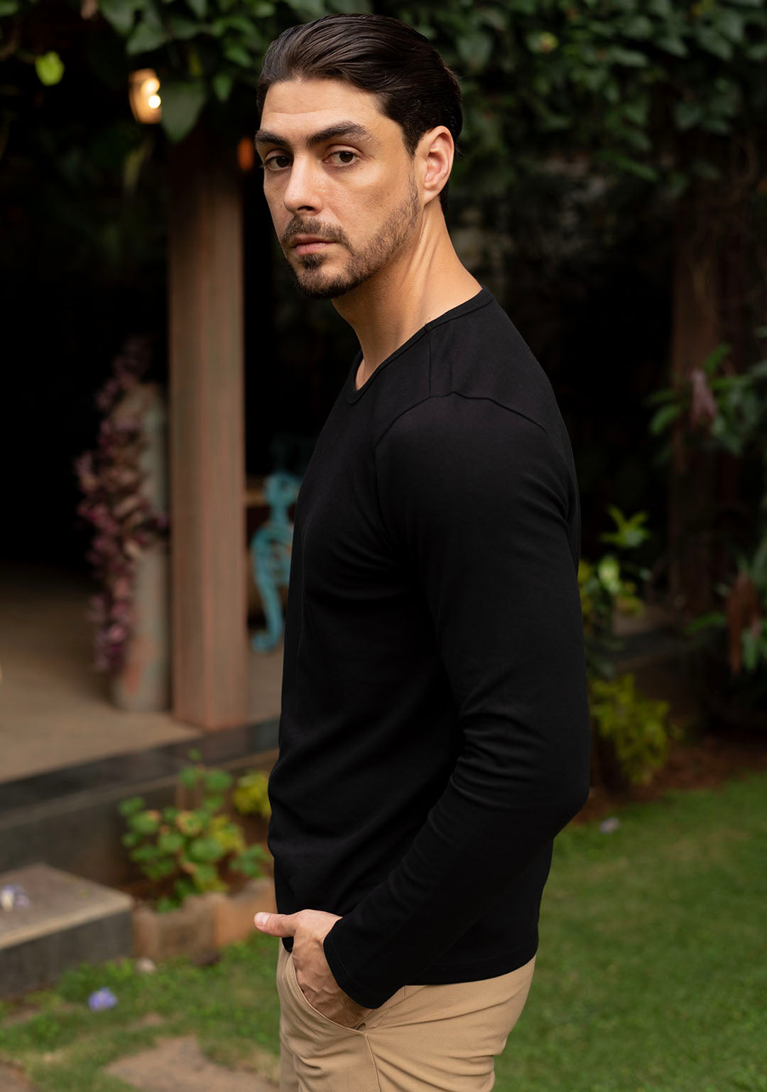 Piqué T-Shirt in Black Full Sleeves