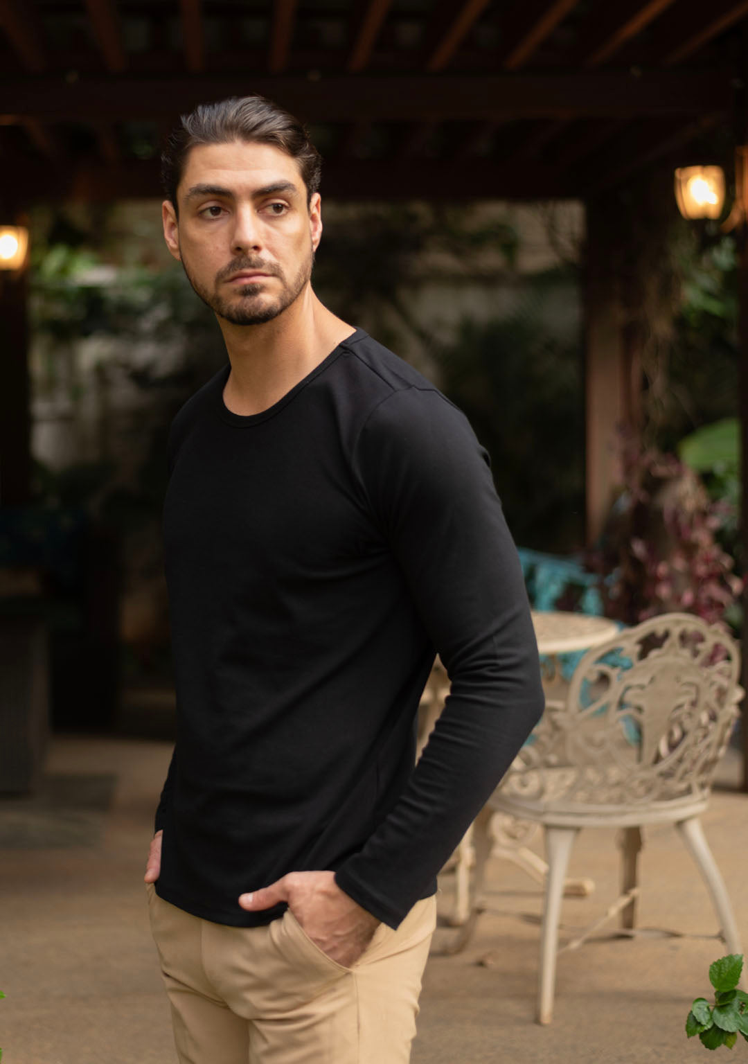 Piqué T-Shirt in Black Full Sleeves