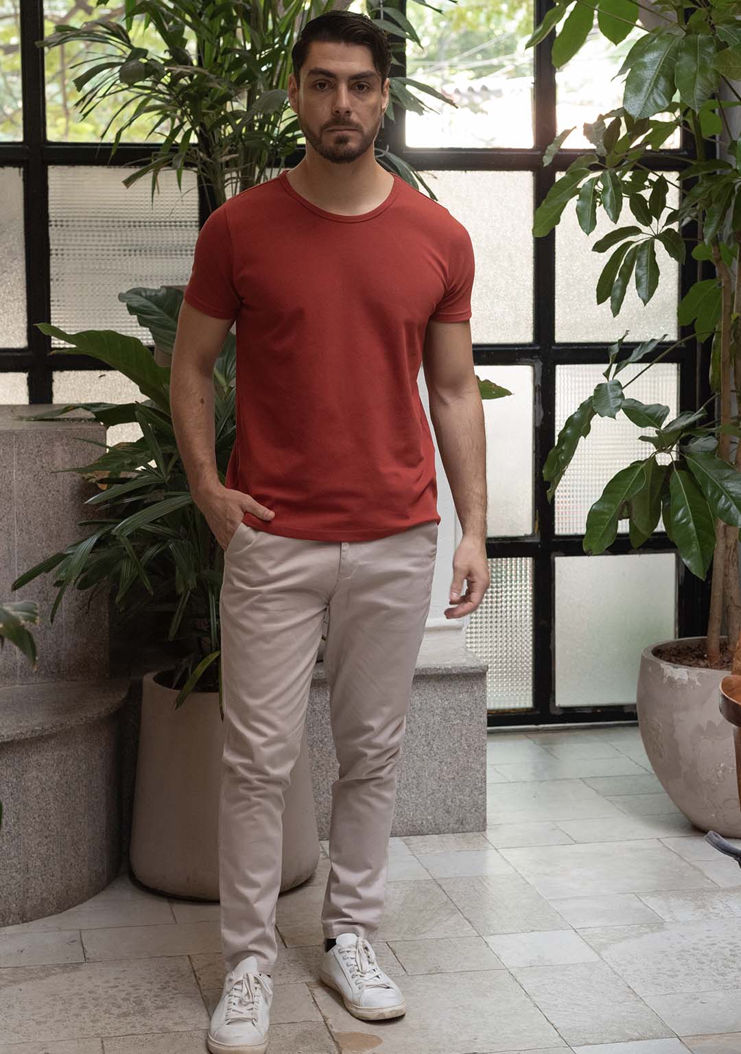 Piqué T-Shirt in Terracotta