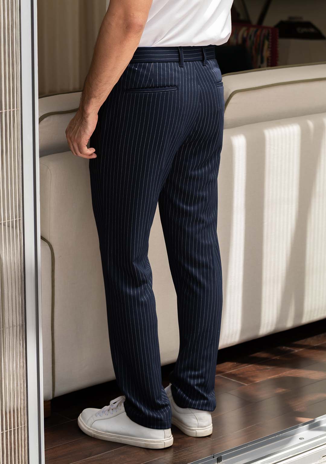 Transit Pants in Royal Navy Pinstripes