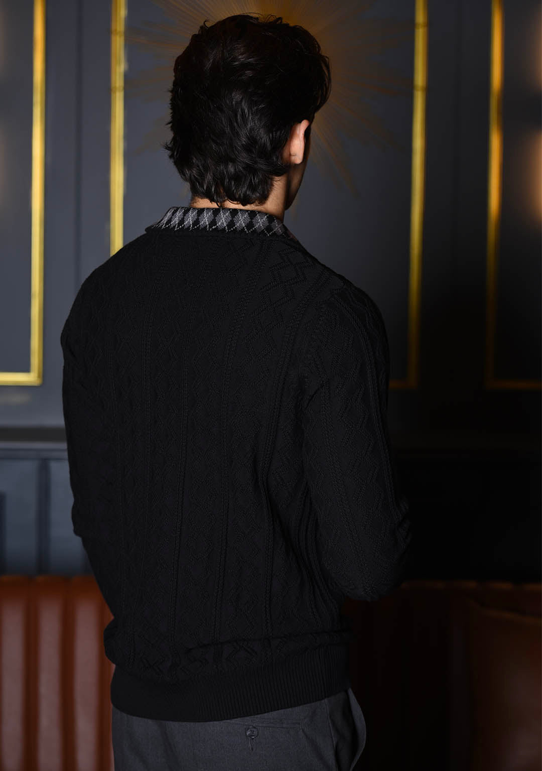 Jacquard Half Zipper in Black