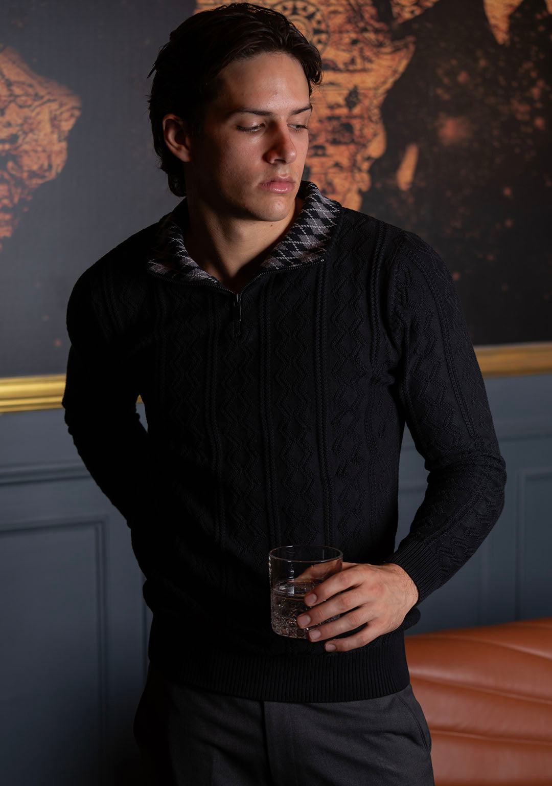 Jacquard Half Zipper in Black