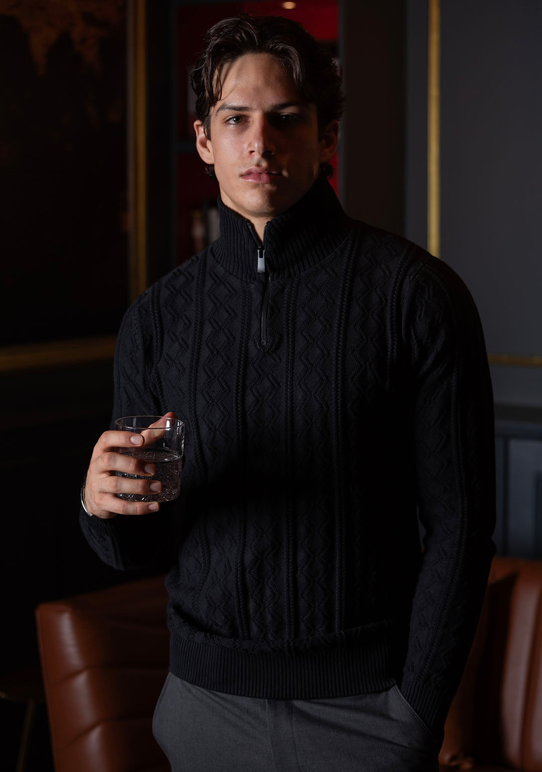 Jacquard Half Zipper in Black