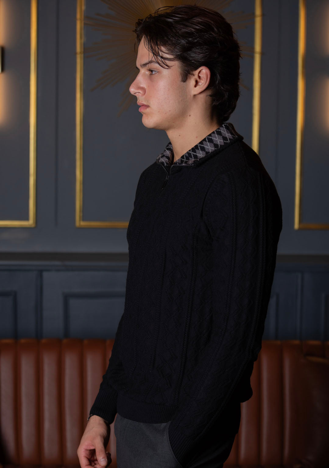 Jacquard Half Zipper in Black