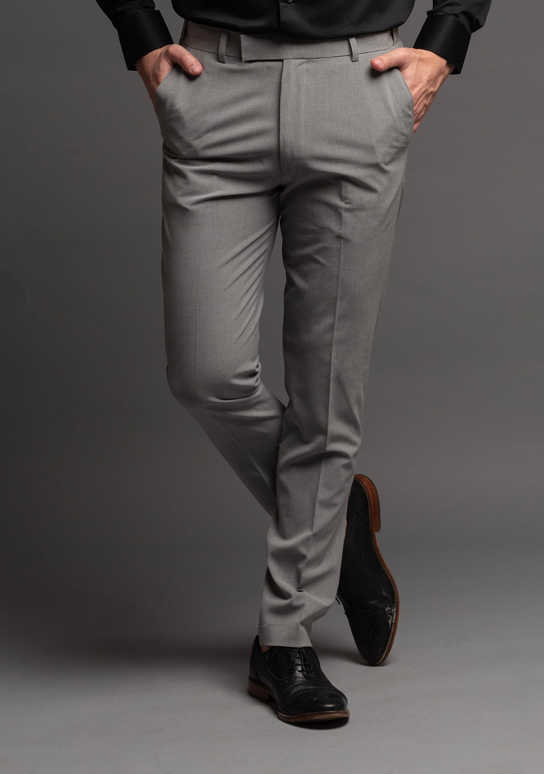 Men Gray Pants With Gray Shoes Elite Trousers In Ice Grey