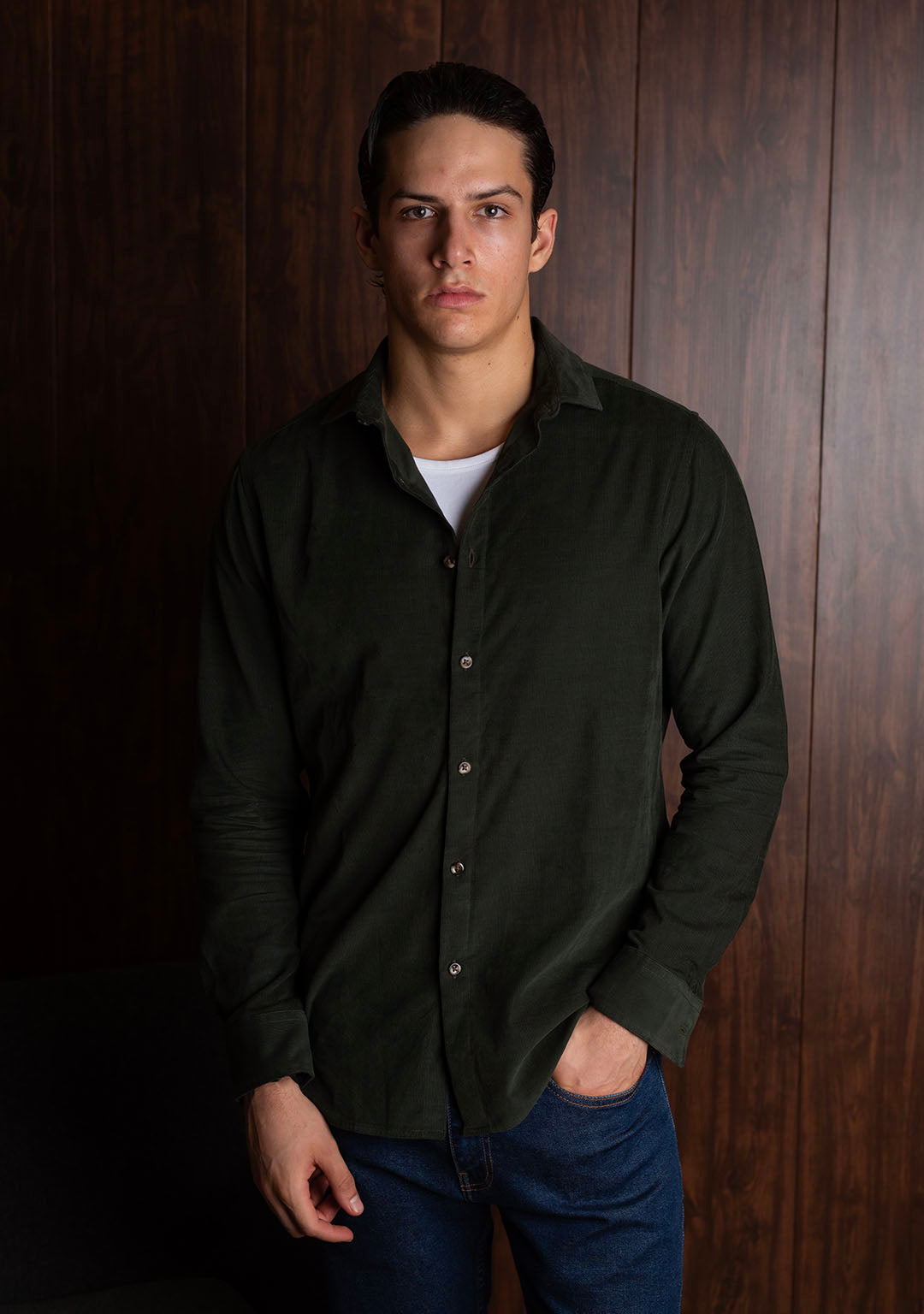 Corduroy Shirt in Pesto