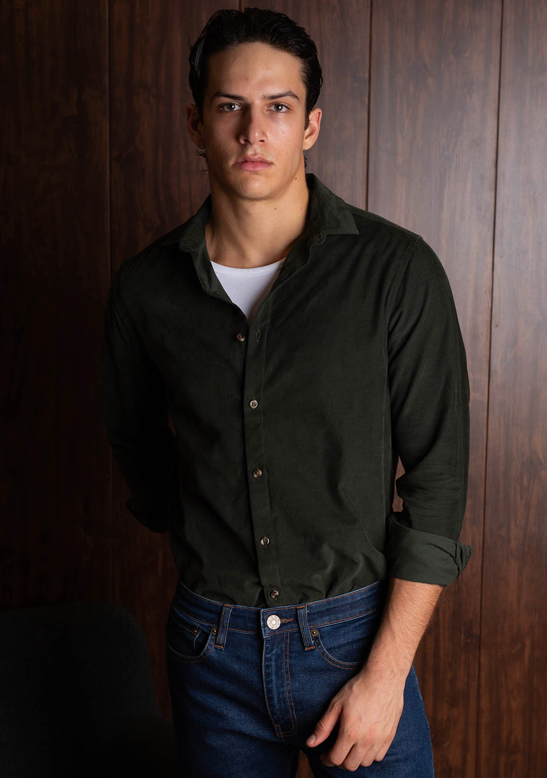 Corduroy Shirt in Pesto