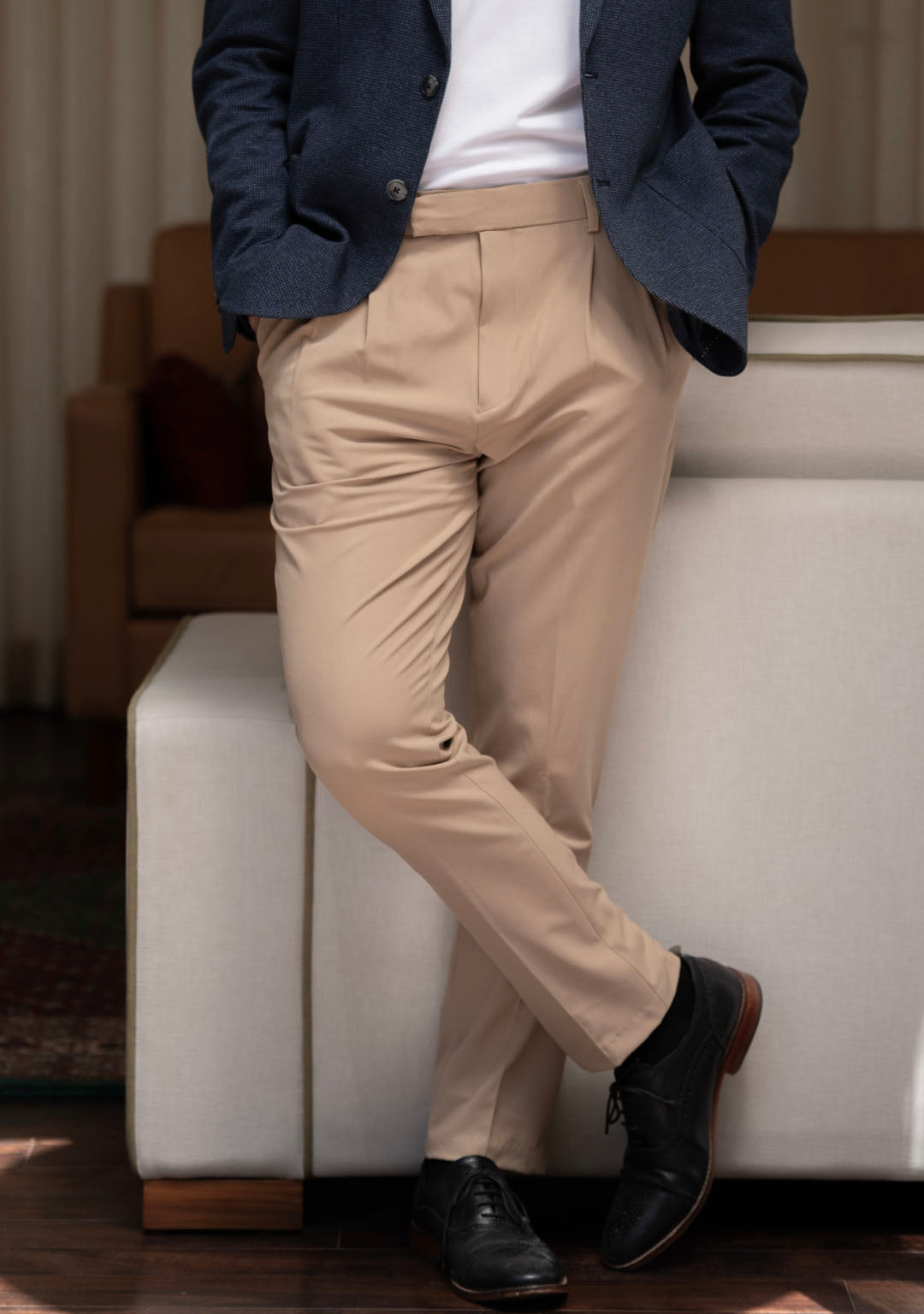 Elite Pleated Trouser in Créme Brulée