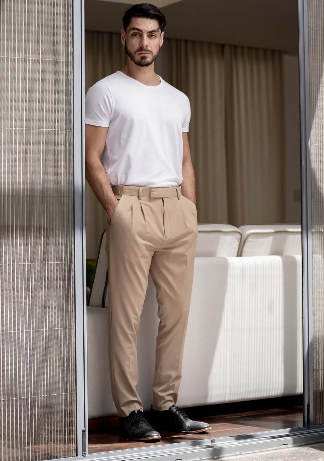 Elite Pleated Trouser in Créme Brulée