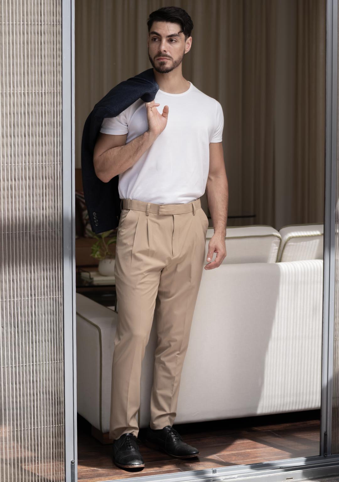 Elite Pleated Trouser in Créme Brulée