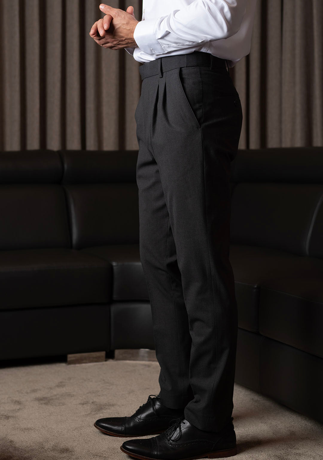 Elite Pleated Trouser in Grey Magnet