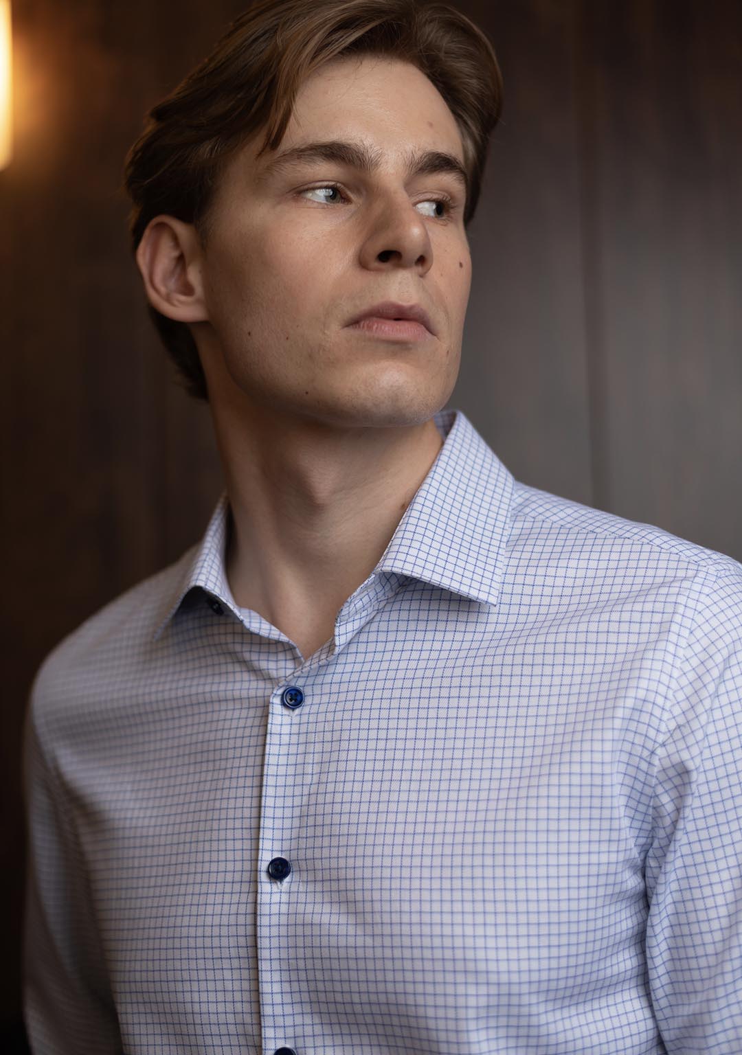 Pearl White in Blue Checks