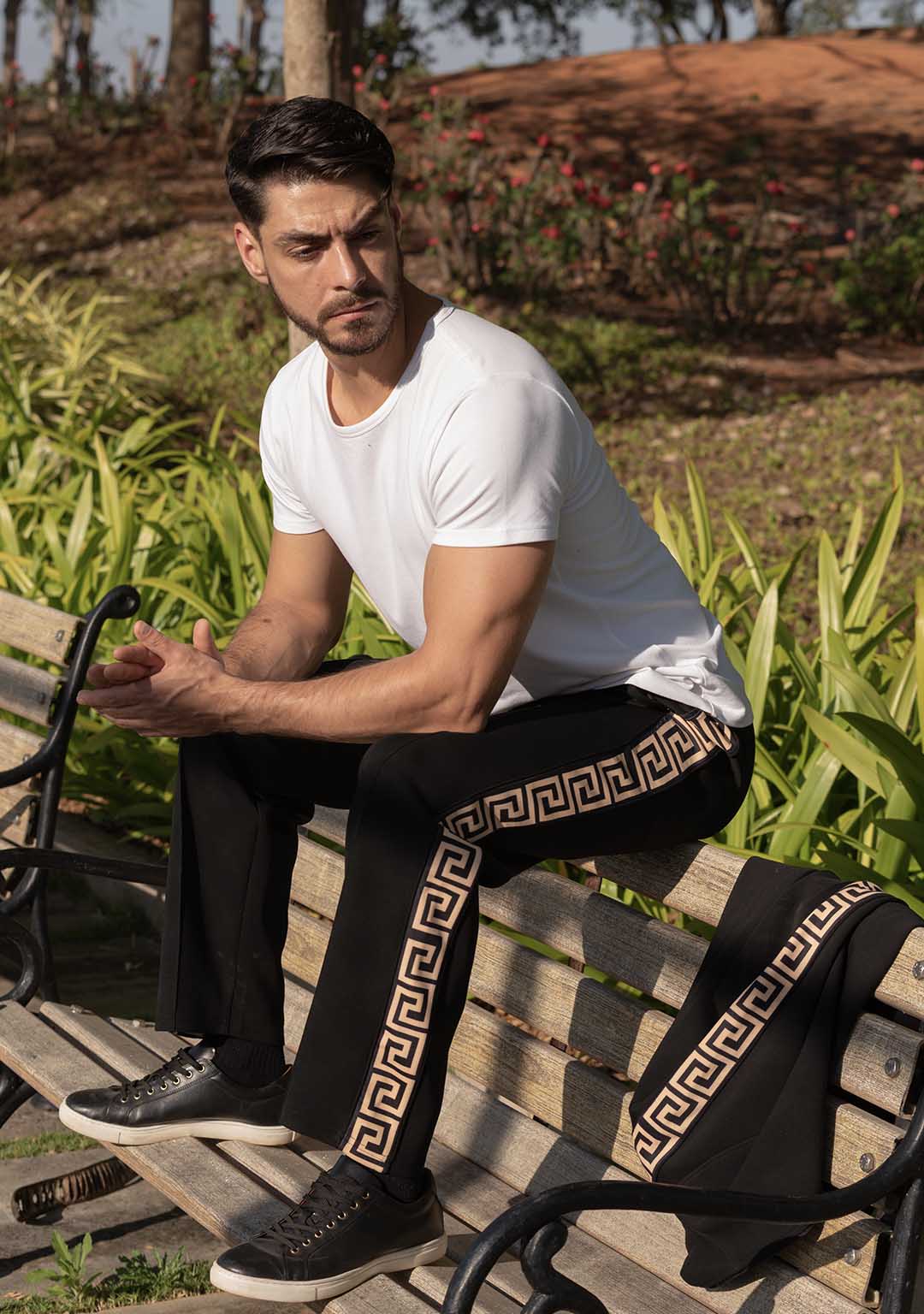 Track Pant in Black Meander