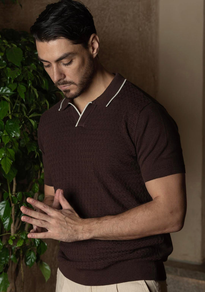 Ghazal Knit Polo in Brown Sugar