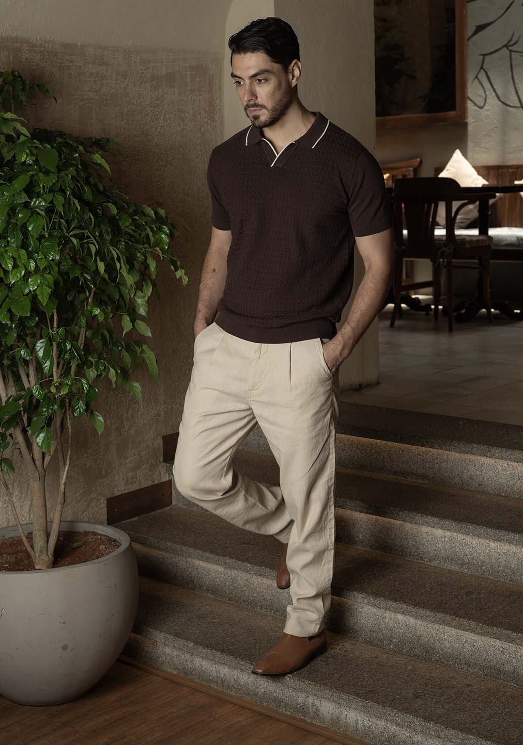 Ghazal Knit Polo in Brown Sugar