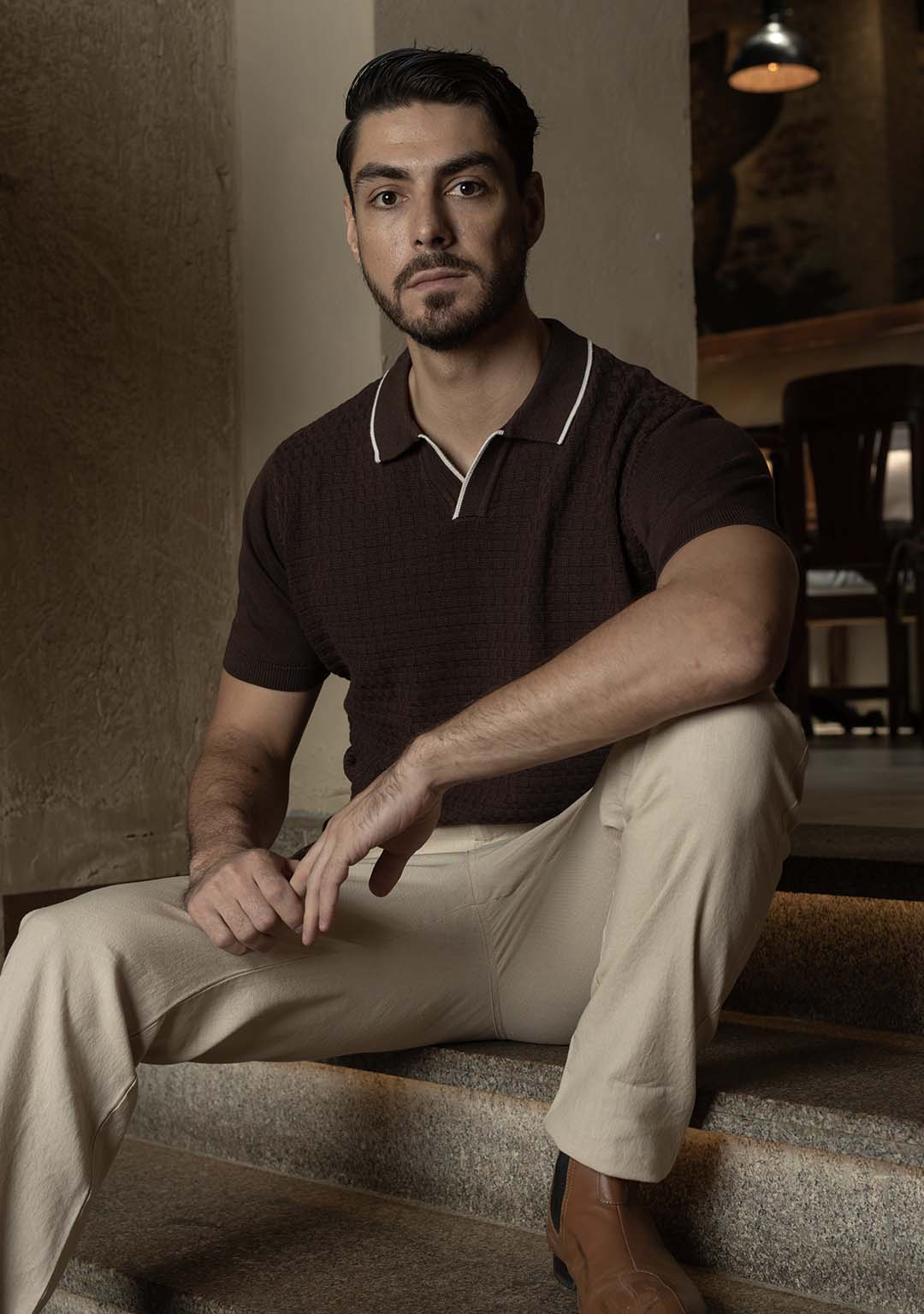 Ghazal Knit Polo in Brown Sugar