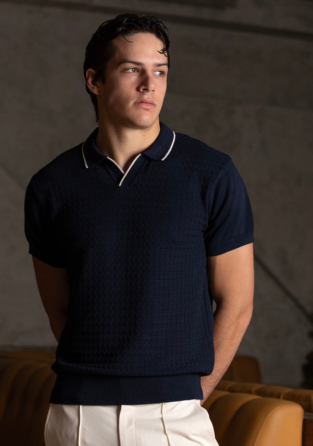 Ghazal Knit Polo in Deep Navy - Aristobrat
