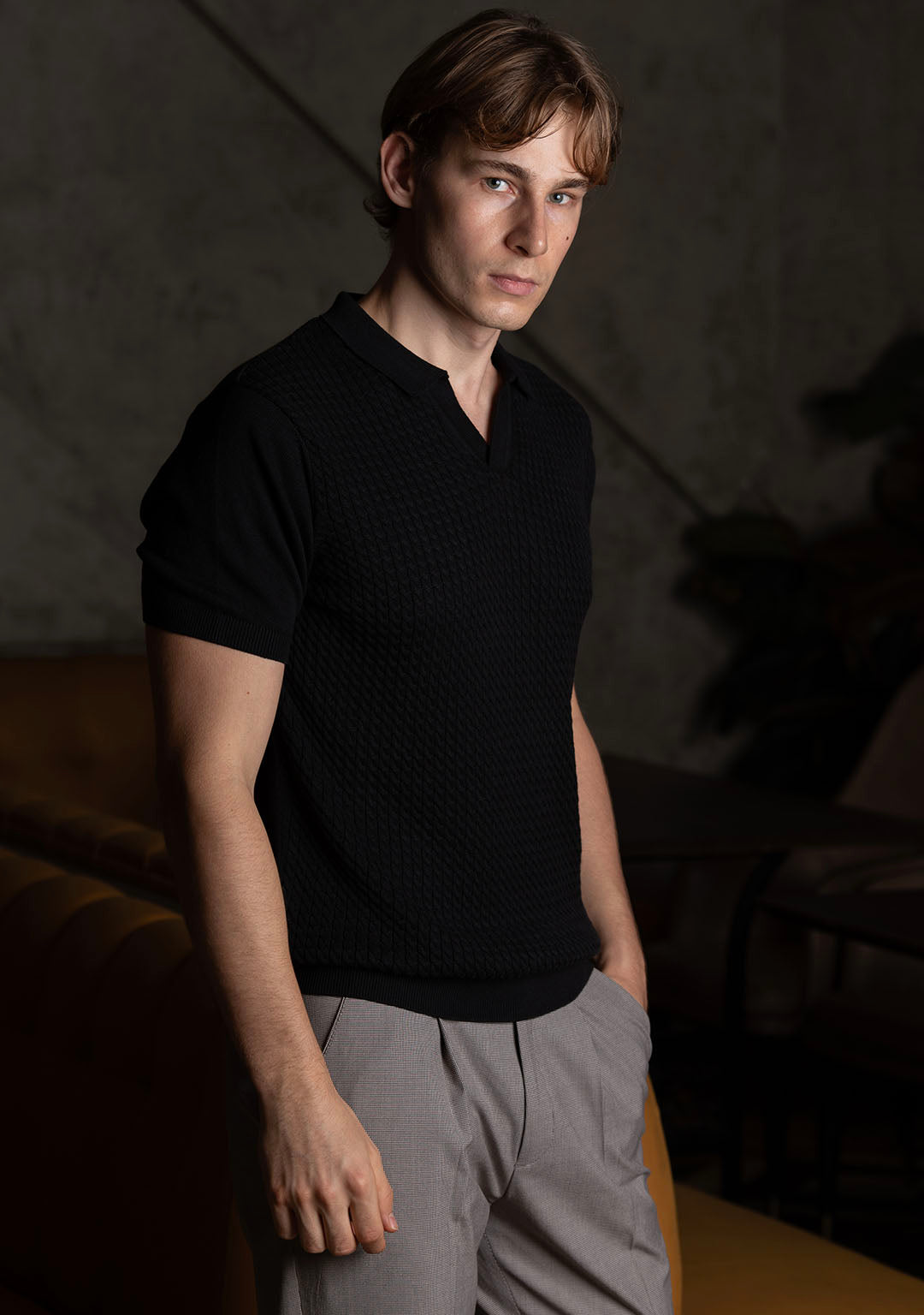 Ghazal Knit Polo in Black