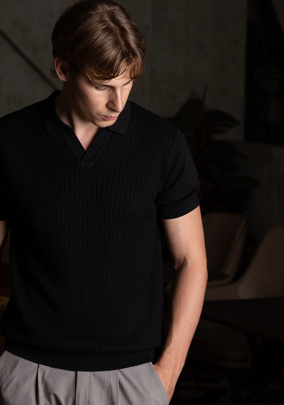 Ghazal Knit Polo in Black
