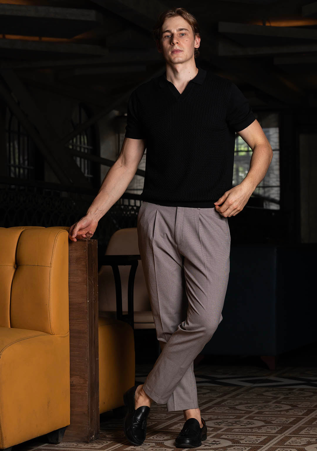 Ghazal Knit Polo in Black
